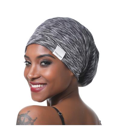 Satin Lined Bonnet Hair Cover Large Sleep Cap Adjustable Silky Beanie for Women Braids Dreadlocks Long Curly Hair Xl Stripe Black Large