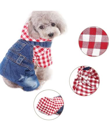 Denim Dog Jeans Hoodie Coat for Small to X-Large Pets - Red Plaid - Buy Online on GoSupps.com