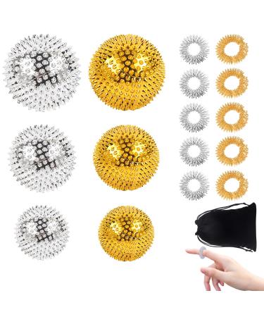 Sporgo 6 pieces magnetic massage ball: hedgehog ball with 10 pieces of massage rings stress ball fingertips diameter 32 mm 47 mm 56 mm acupressure balls set for stress relief or massage
