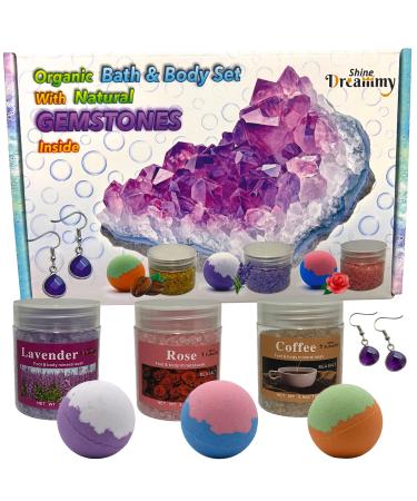 Pack of 6 Bath Salts & Bath Bombs Gift Soaking Foot Spa Set with Surprise Inside. Relaxing Soaking Himalayan Salt for Pain Relief for Women Girls with Lavender Coffer Rose and Gemstone