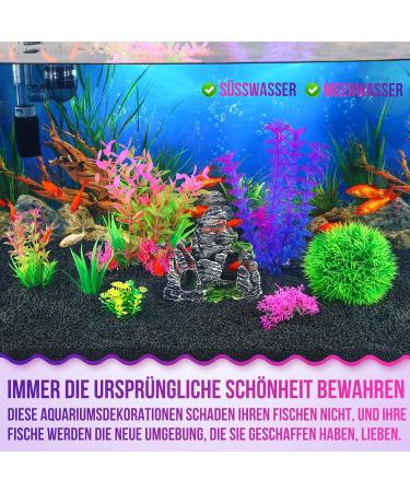 Borlech 8-Piece Aquarium Rock Decorations & Plastic Plants Set - Vibrant Pink Fish Tank Decor for Ideal Aquatic Aesthetics - Buy Online on GoSupps.com