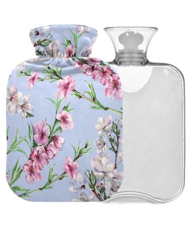 NAANLE hot water bottle with lid flowers cherry transparent hot water bottle heat bottle for back pain relief handfoot warmer neck hot and cold therapy 1l
