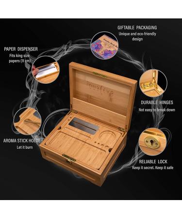 Wooden Stash Box Bundle with Rolling Tray, Jar, and Lock - Bamboo Rolling Tray with Lid and Accessories - Wood Storage Set - Buy Online on GoSupps.com