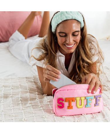 Fablinks Chenille Varsity Letter Makeup Pouch in Pink - Girls Travel Cosmetic Organizer Bag for Skincare - Teen Easter Basket Stuffer - Buy Online on GoSupps.com