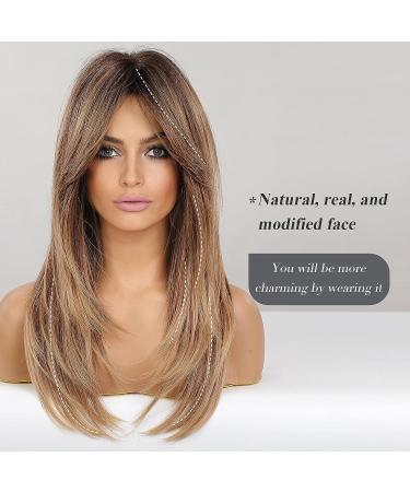 HAIRCUBE Long Ombre Brown Layered Synthetic Curly Hair Wig for Women - Middle Parting - Buy Online on GoSupps.com
