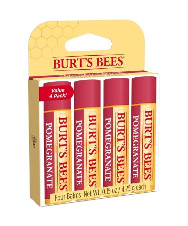 Burt's Bees Lip Balm Moisturizing Lip Care for All Day Hydration 100% Natural Pomegranate with Beeswax & Fruit Extracts (4 Pack) 0.15 Ounce (Pack of 4) - Buy Online on GoSupps.com