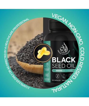 Iman Vitamins Halal Natural Black Seed Oil Capsules 1000mg Cold Pressed Vegan Non-GMO Nigella Sativa Capsules Gluten Free Pills | 90 Count 1000mg PS - Buy Online on GoSupps.com