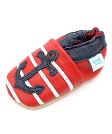 Dotty Fish Soft Leather Baby Shoes. Toddler Shoes for Boys. Non-Slip Suede Soles. 0-6 Months - 4-5 Years 2-3 Years Red Anchors