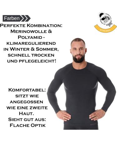 Brubeck Men's Long Arm Functional Shirt - Breathable Thermo Sport Underwear | Merino Wool | Fitness | LS12820 XL Dark Gray - Buy Online on GoSupps.com