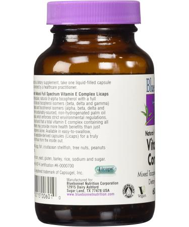 Bluebonnet Nutrition Vitamin E Complex 60 Licaps - Antioxidant Support & Immune Boost - Buy Online on GoSupps.com