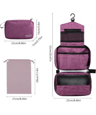 Cooja Wash Bag Hanging Toiletry Bag for Women - Makeup Travel Washbag with Hook & Handle + 2 Drawstring Bags - Violet - Buy Online on GoSupps.com
