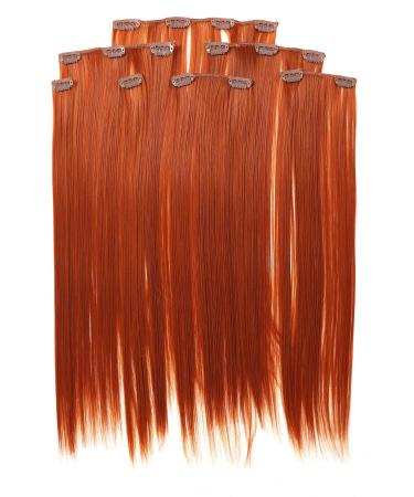 Prettyland 7-piece SET static-free clip-in 50cm straight long hair strands hairpiece hair extension orange copper-red R01