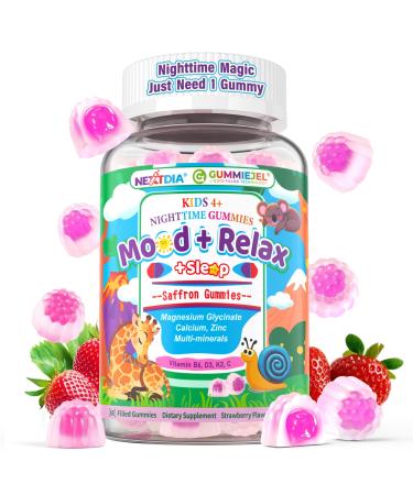 Kids 4+ Magnesium Glycinate + Saffron | Calcium | Zinc Bedtime Sleep Gummy Night Mineral + Vitamin Filled Gummies Melatonin Free | Vitamin D3 K2 | Relax Happy Bone Only Need 1 Gummy - Sweet Dream