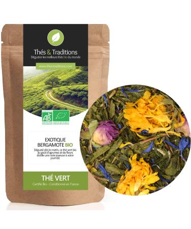 Th s & Traditions Organic Green Tea with Exotic Bergamot | 100g Loose Leaf Bag | Certified Organic Farming