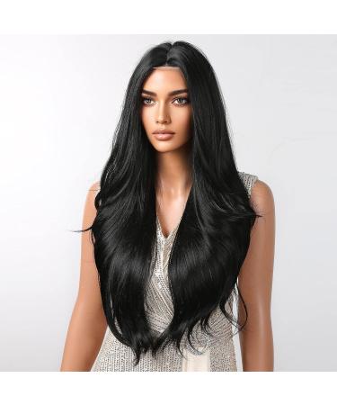 26 Inch Black Body Wave Wig for Black Women with Natural Hairline - Heat Resistant Synthetic Lace Front Wig - Glueless, Middle Part - Buy Online on GoSupps.com