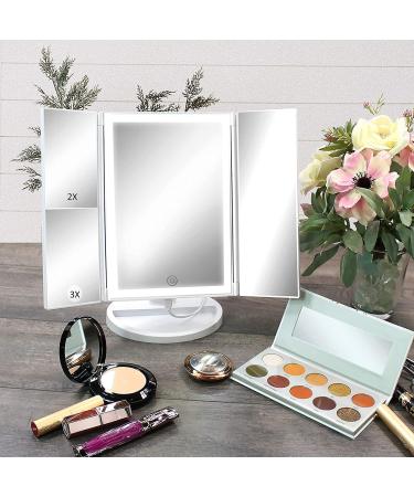 Tri-Fold Makeup Mirror with 3-Color LED Lighting, 3X Magnification, Adjustable Brightness - Buy Now! - Buy Online on GoSupps.com