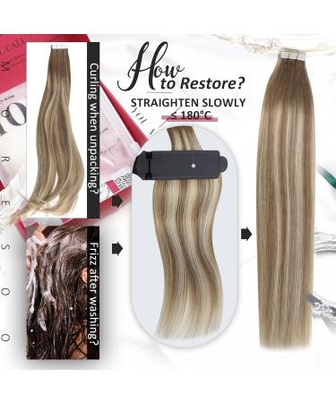 Moresoo Balayage Human Hair Tape in Extensions 24 Inch | Light Brown & Platinum Blonde | 20 Pieces/50g - Buy Online on GoSupps.com
