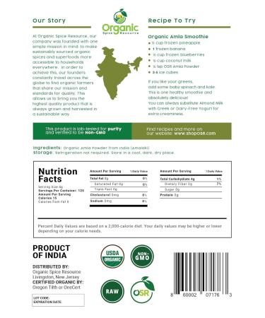 Organic Amla Powder 1lb (16oz) | Non-GMO, 100% Raw Amalaki from India | SHOPOSR - Buy Online on GoSupps.com