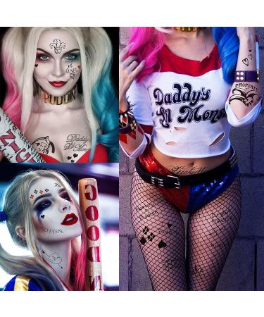 Yezunir 6 Sheets Harley Quinn Temporary Tattoos for Men and Women - Suicide Squad Fake Tattoo Sticker Set for Adults - Birds of Prey Halloween Costume Accessories - Buy Online on GoSupps.com