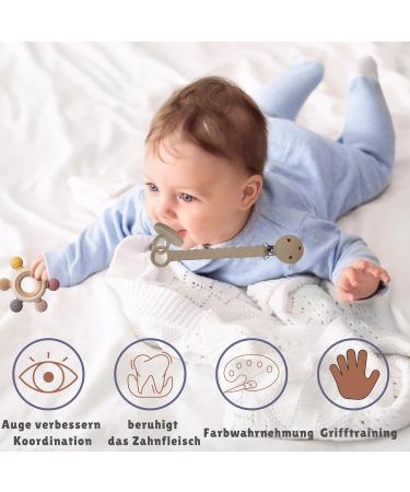 Cometrade Bite Ring for Babies | LFGB Silicone Kauringe & Natural Wooden Ring | Pacifier & Clip Set | Gummy Relief for Newborns & 3+ Months (Beige) - Buy Online on GoSupps.com