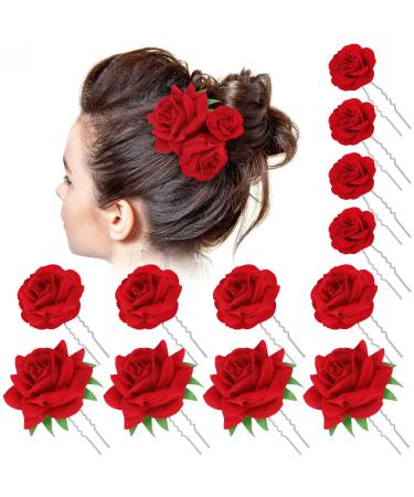 BBTO 12 Pcs Red Rose Hair Clip Large Medium Small Flower Hair Clips for Women Girls Elegant Bridal Flower Hair Pins Rose Hair Accessories Bridesmaids Head Bobby Pins for Wedding Dance Birthday Small (Pack of 12) Red - Buy Online on GoSupps.com