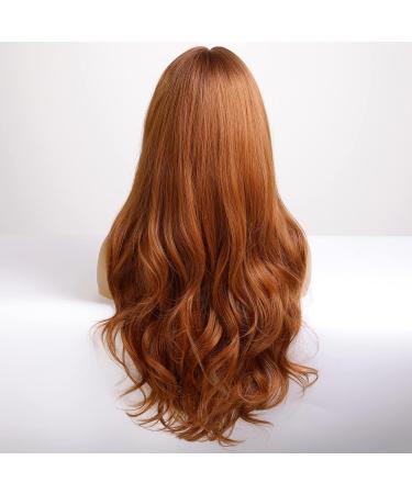 EMMOR Auburn Ombre Long Curly Wig with Bangs - Heat Resistant Synthetic Wig for Women | Natural Daily Hairpiece - Buy Online on GoSupps.com