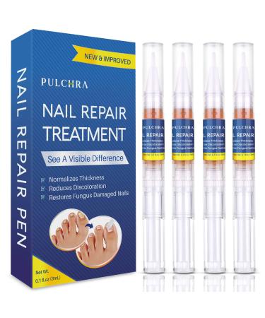 Pulchra Nail Fungus Treatment, Fingernails and Toenails Care Solution with Nail File - Hydrates, Restore and Nourish Discoloration, Brittle, Ridged and Damaged Nails (4 Pcs)