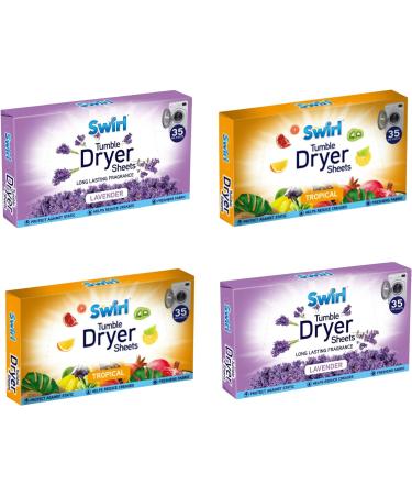 Set of 4 Scented Tumble Dryer Sheets - Lavender and Tropical | 35 Sheets Each | 140 Total - Buy Online on GoSupps.com