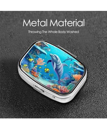 Seabed Coral Fish Dolphins Small Pill Case - 2 Compartment Travel Organizer | Cute Pill Box for Purse & Gifts - Buy Online on GoSupps.com