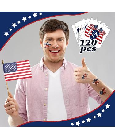 Patriotic Temporary Tattoos - 120 Metallic 4th of July Stickers for Men & Women - American Flag Red White Blue Decor - USA Independence Day Party Favors - Buy Online on GoSupps.com