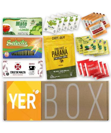Yerba Mat Kit Yerbox : Mat en sachets: Barao Citron 25 pc + Parana Roasted Soluble 50g + Selecta Silueta 25pc +Cruz de Malta 25pc+ Pajarito Vanille (x5) Amanda Peche (x5) Taragui (x5) Kraus (x5) For Your Cup