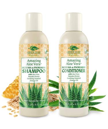 Shampoo & Conditioner Set - Organic Aloe Vera Gel with Manuka Honey New Zealand | Great for All Hair & Skin types | Gentle & Natural Relief for Eczema  Psoriasis  Dry Flaky Scalp  Damaged Hair - 8oz