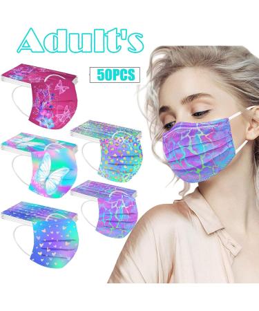 Jingyua 50 Pack Colorful Disposable Masks - Butterfly Pattern Adult Mouth Protection - Buy Online on GoSupps.com