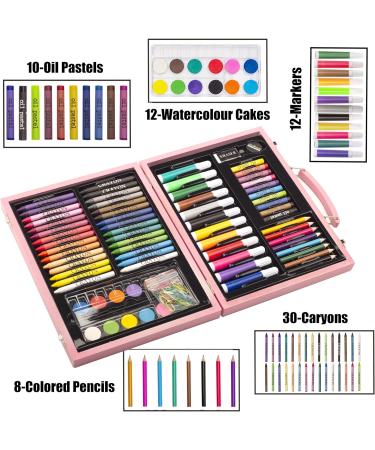 KINSPORY 86PC Art Set for Kids - Wooden Case Drawing Kit with Sketch Book, Markers, Crayons, and Pencils - Ideal for Budding Artists, Teens, Boys, Girls - Pink - Buy Online on GoSupps.com