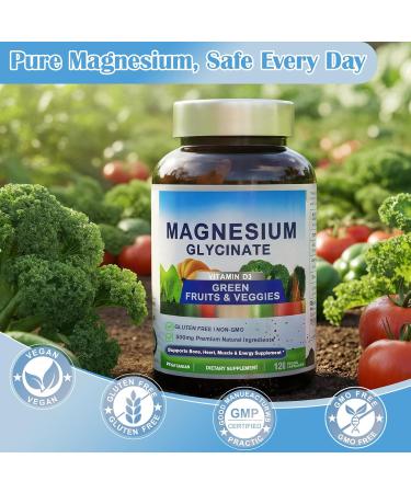 Magnesium Glycinate 500mg with Vitamin D3 | High Absorption Gentle on Stomach | Supports Muscle & Bone Function | 120 Vegan Capsules - Buy Online on GoSupps.com