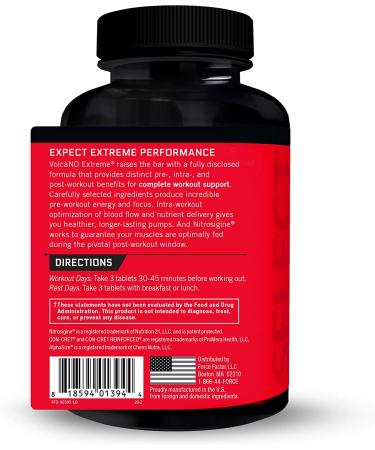 Volcano Extreme 2-Pack: Pre Workout Nitric Oxide Booster with Creatine, L-Citrulline, and Huperzine A for Better Muscle Pumps - Force Factor - 180 Tablets x 2 - Buy Online on GoSupps.com