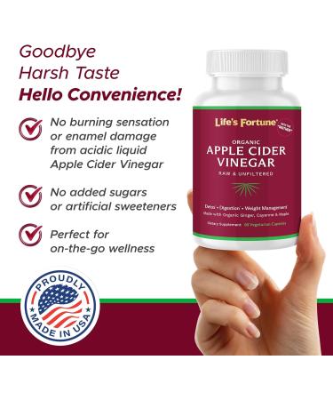 Life's Fortune Organic ACV Apple Cider Vinegar Capsules 700mg with Mother Supplement Support Healthy Digestion with Ginger & Cayenne Pepper 60 Capsules (Pack of 2) - Buy Online on GoSupps.com