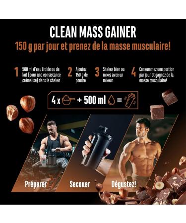 Clean Weight Gainer - 3 kg - Avec Glucides Complexes et Prot ines - Id al pour la Phase de Prise de Masse - Poudre pour la Prise de Masse et de Poids - V g tarien - Saveur Hazelnut Nougat Hazelnut Nougat 3 kg - Buy Online on GoSupps.com