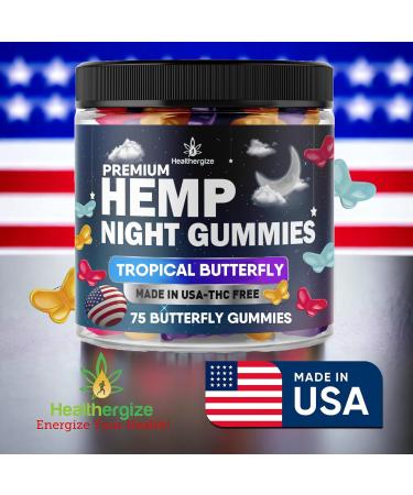 Healthergize Hemp Gummies Night Time, High Potency Nap Gummies, Peace and Relaxation, Fruity Butterfly Gummy Bear Edibles, Good Mood, Calm, Restful Bedtime-Natural Omega Hemp Oil-Made in USA - Buy Online on GoSupps.com