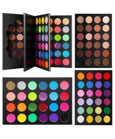 DE'LANCI Palette Makeup Eyeshadow 72 Colors,Pigmented Nude Earth Eye Tone+Matte Shimmer Colorful + Neon Press Glitter Glow in Dark 3 in 1 Board Eye shadow Pallet,Rainbow Blendable Long Lasting Bright 72 colors eyeshadow ma…