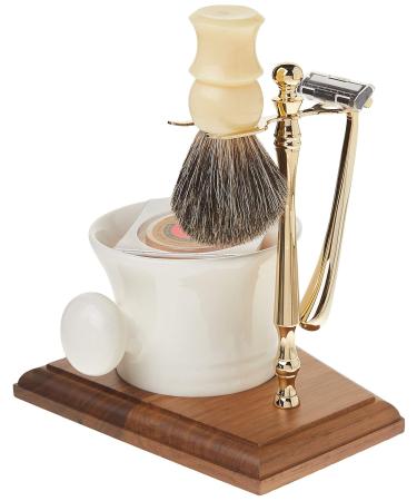 Colonel Conk Model 239 5-Piece Apothecary Mug Shave Set | Gold Tone Razor & Badger Brush | International Shipping Available - Buy Online on GoSupps.com