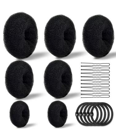 Donut Bun Maker, TsMADDTs Hair Ring Style Bun Maker Set with 7pcs Hair Bun Makers 5pcs Hair Elastic Bands 20pcs Hair Pins Black C-Black