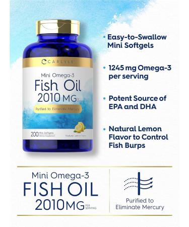 Carlyle Mini Fish Oil Softgels | 2010 mg | 200 Omega-3 Pills | with EPA & DHA | Non-GMO & Gluten Free Supplement - Buy Online on GoSupps.com
