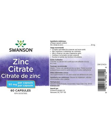 Swanson Zinc Citrate 50mg Immune Support & Prostate Health - 60 Capsules - Buy Online on GoSupps.com