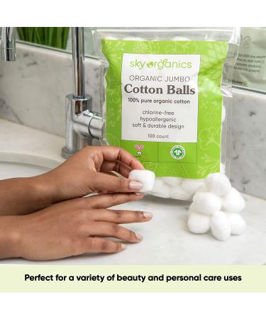 Sky Organics Organic Jumbo Cotton Balls - 300 ct (3 Packs) | 100% Pure GOTS Certified for Sensitive Skin | Beauty & Personal Care Essential - Buy Online on GoSupps.com