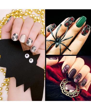 Skull Full Wrap Nail Stickers - 168 Pieces Gothic Art 3D Self Adhesive Decals with Nail File - Skeleton Style - Buy Online on GoSupps.com
