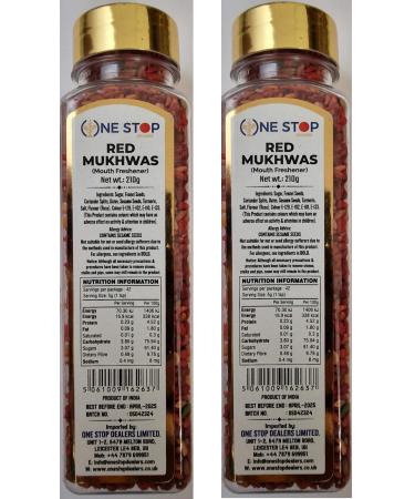 One Stop Dealers Mukhwas Red (210 Gram) Jar - Eat Anywhere or Anytime - Easy to Carry - More Popular in After Meal Digestive Treat Snack (Pack of 2)