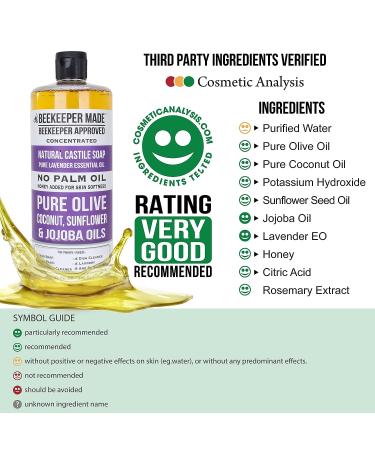 Beekeeper Made Natural Castile Soap | 32 fl oz | Palm Oil Free | 8 Ingredients | Olive, Coconut & Sunflower Oils | GMO Free | For Sensitive Skin | Lavender Scent | Made in USA - Buy Online on GoSupps.com