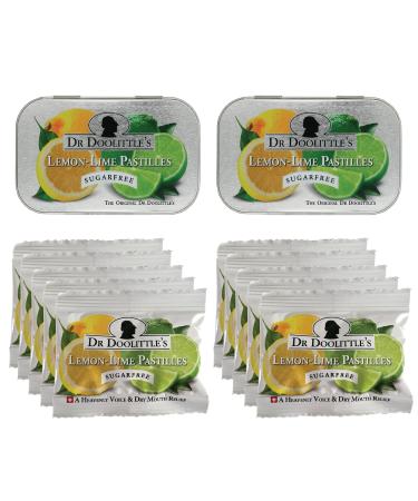 Dr Doolittle's Sugar Free Soft Fruit Pastilles for Voice and Throat Lemon Lime Flavor Multipack of 2.12 Ounce Tin 2 Pack and .33 Ounce Travel Size Bag 10 Pack
