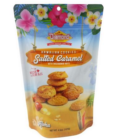 Diamond Bakery Hawaiian Cookies Salted Caramel with Macadamia Nuts 4.5 oz (127g) Resealable Pouch